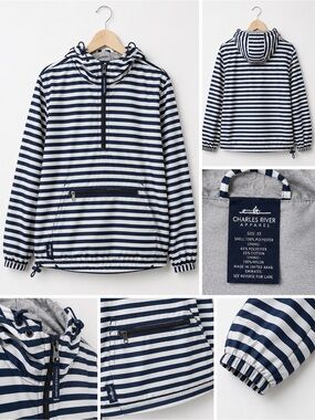 Charles River Apparel Navy & White Striped Hooded Pullover